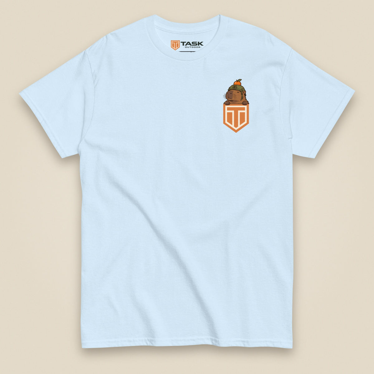 Tactybara Premium Double Sided T-Shirt in Light Blue, front view