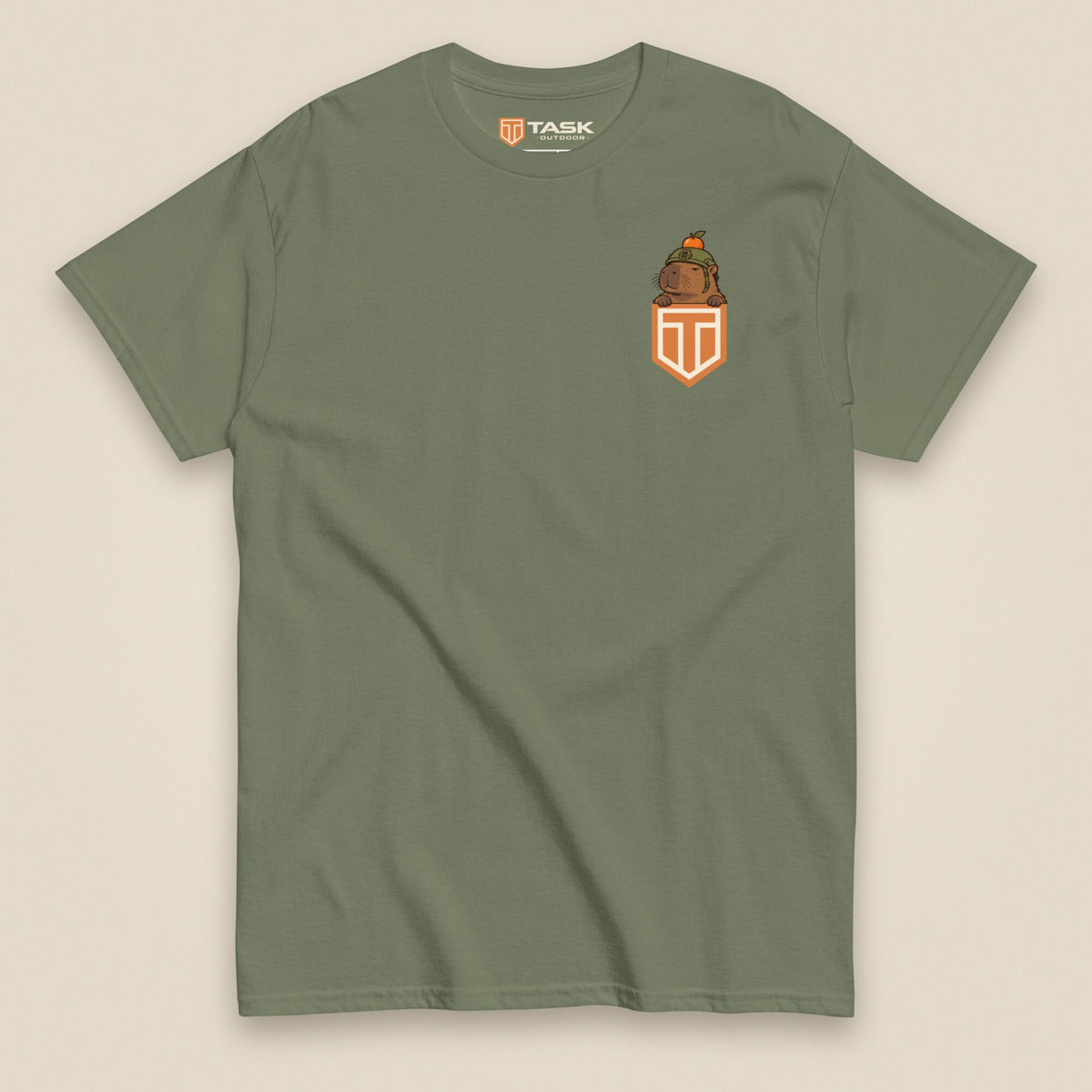 Tactybara Premium Double Sided T-Shirt in Military Green, front view