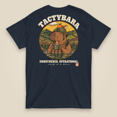 Tactybara Premium Double Sided T-Shirt in Navy, back view