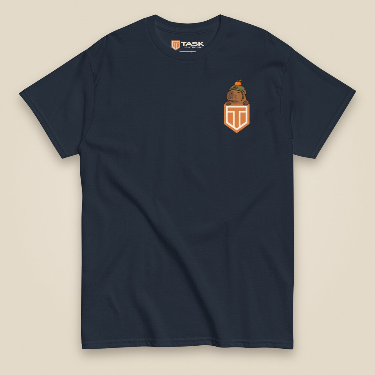 Tactybara Premium Double Sided T-Shirt in Navy, front view