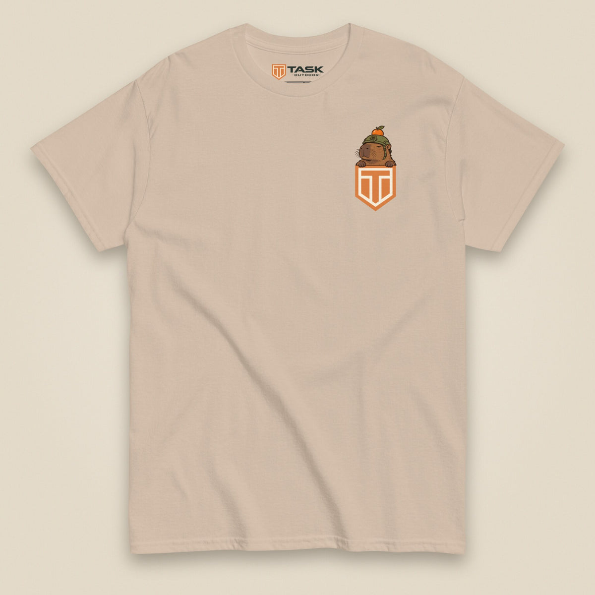 Tactybara Premium Double Sided T-Shirt in Sand, front view