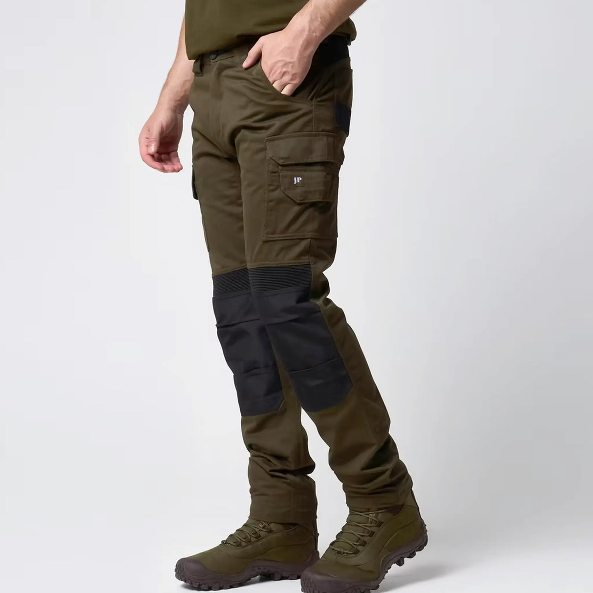 Jack Pyke Technical Work Trousers in green from the front left on white background