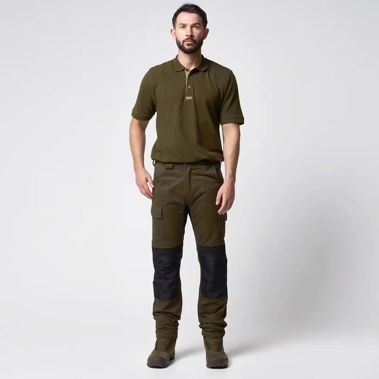 Jack Pyke Technical Work Trousers in green from the front at distance on white background