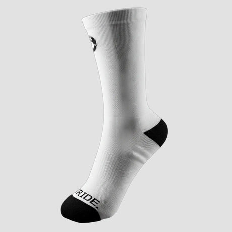 Stride North East "The Daily Stride" Performance Running Socks in White on grey background