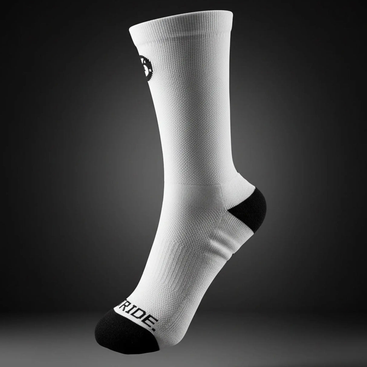 Stride North East "The Daily Stride" Performance Running Socks in White on black background