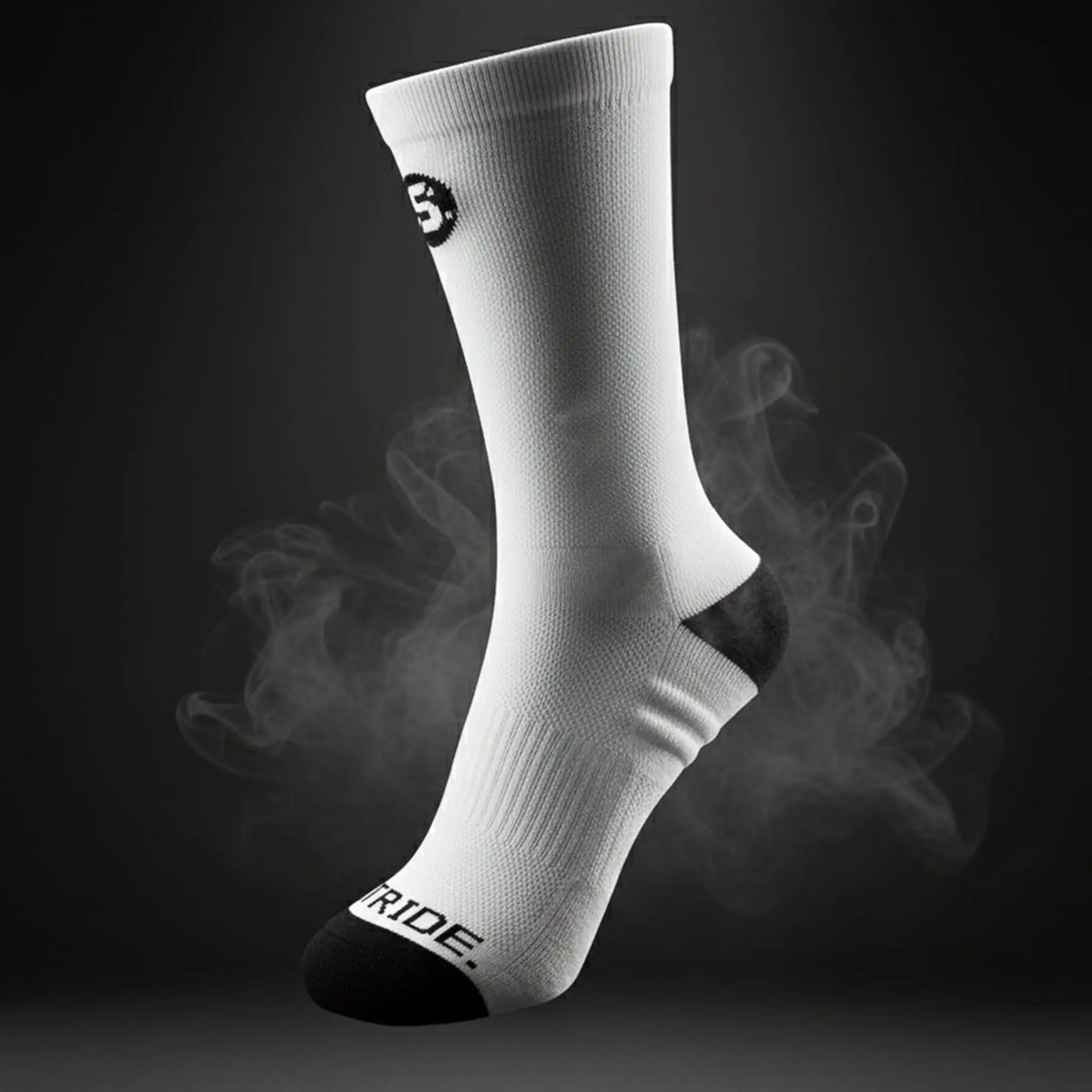 Stride North East "The Daily Stride" Performance Running Socks in White on black background