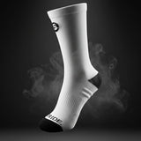 Stride North East "The Daily Stride" Performance Running Socks in White on black background
