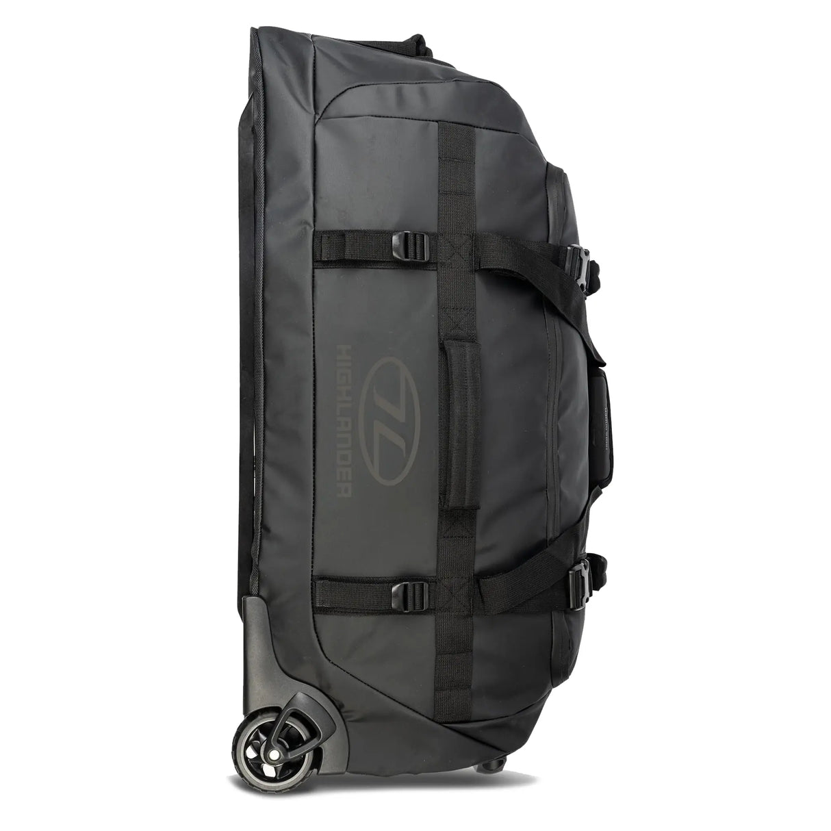 Highlander The Trailer Duffle with Wheels 100L - Black - side view on white background