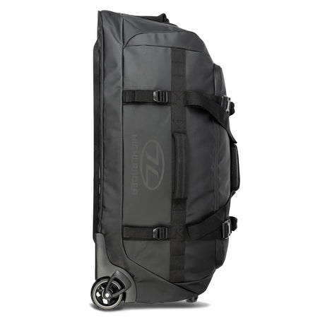 Highlander The Trailer Duffle with Wheels 100L - Black - side view on white background
