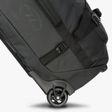 Highlander The Trailer Duffle with Wheels 100L - Black - side view of the wheels on white background
