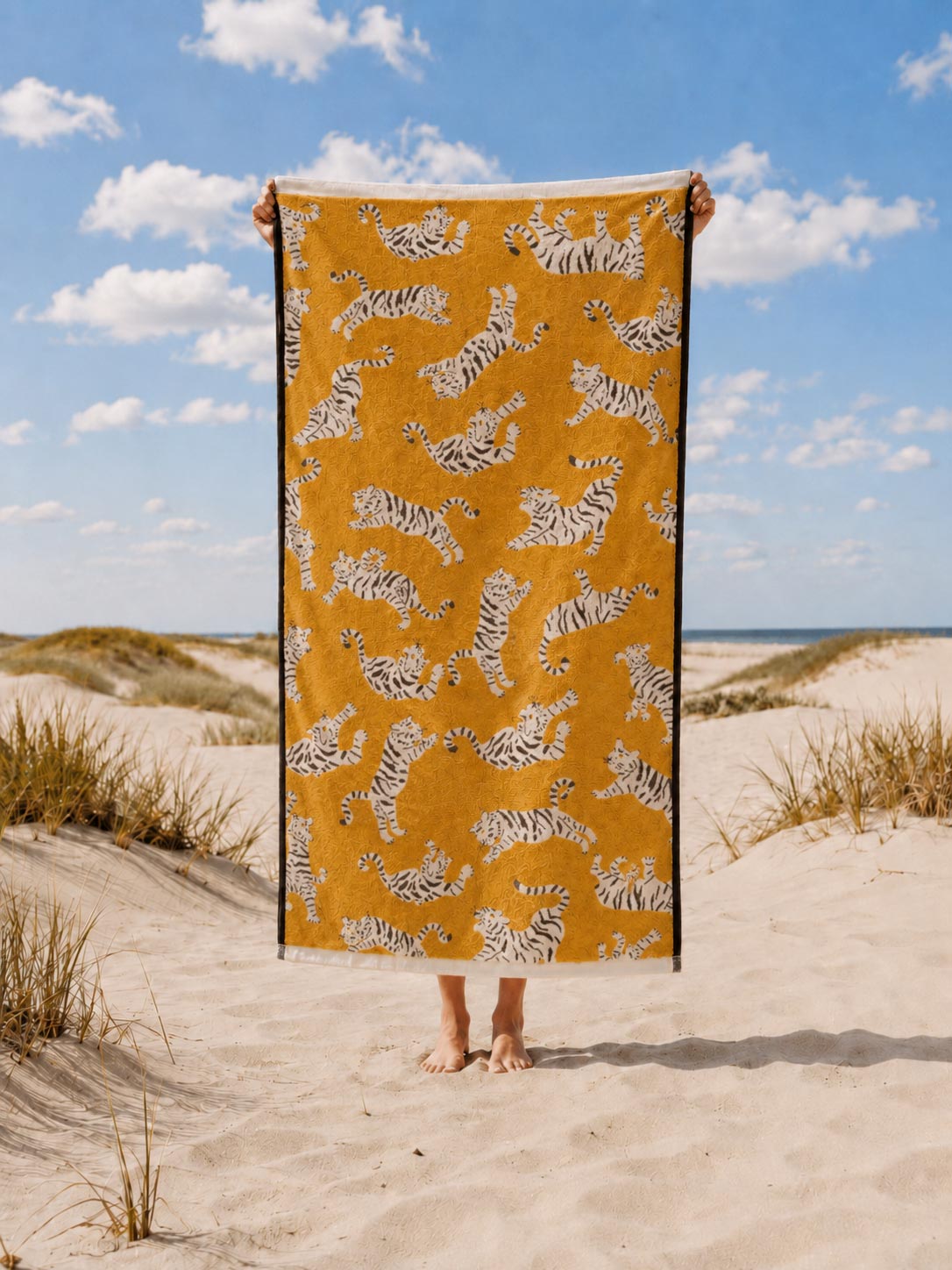 Anorak Tigers Organic Cotton Towel - Ochre and black colourway front