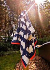 Anorak Kissing Sheep Organic Cotton Towel - Navy blue and white hanging outdoors