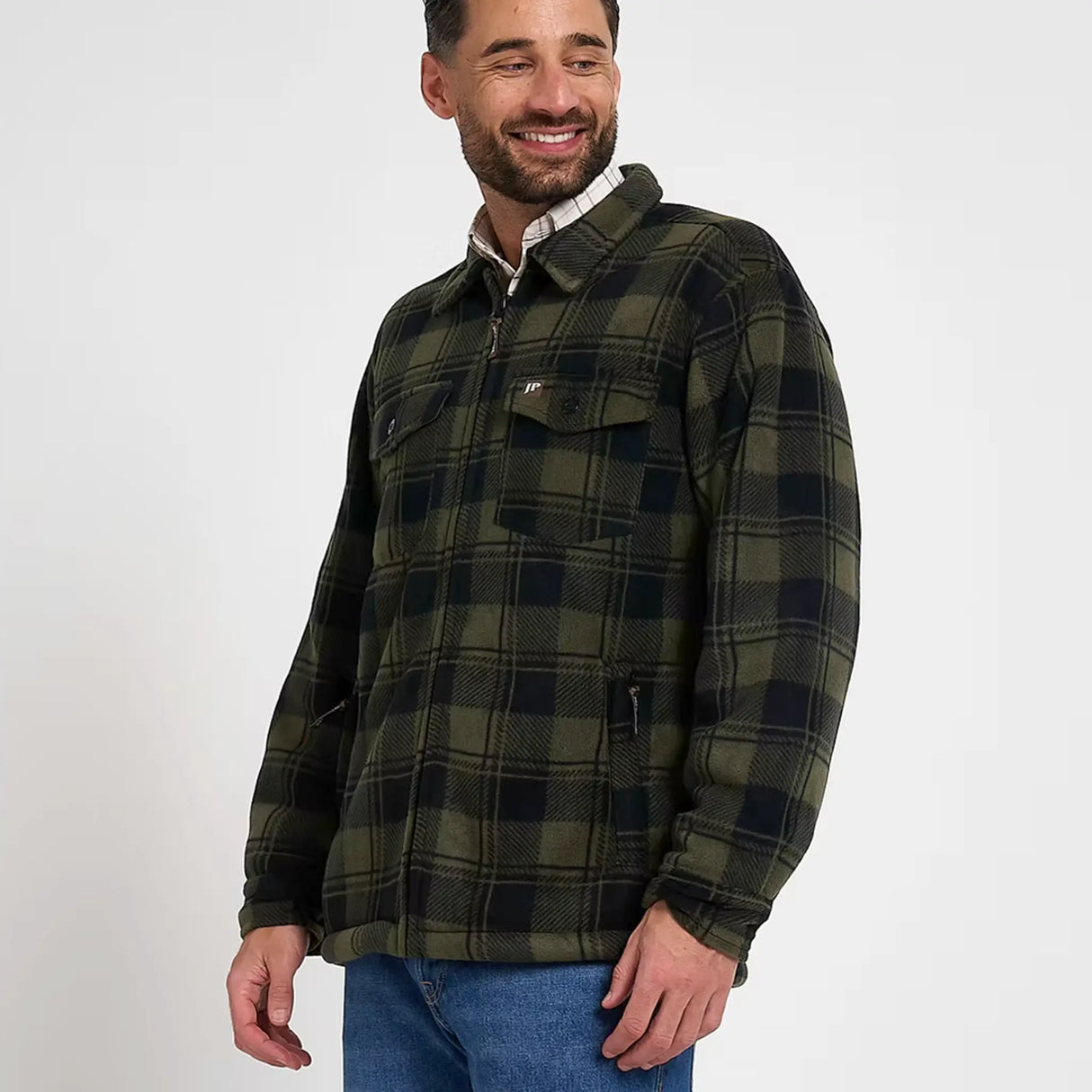 Jack Pyke Tundra Shirt in green check from the front left on white background