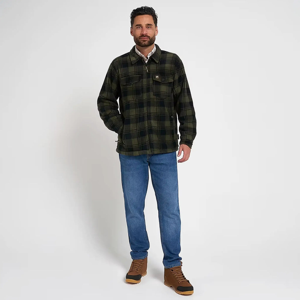 Jack Pyke Tundra Shirt in green check from the front at distance on white background