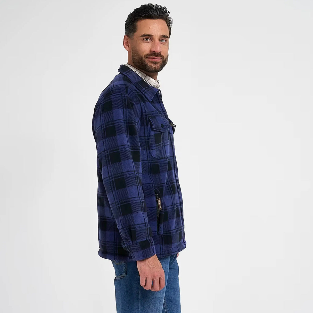 Jack Pyke Tundra Shirt in navy blue from the side on white background