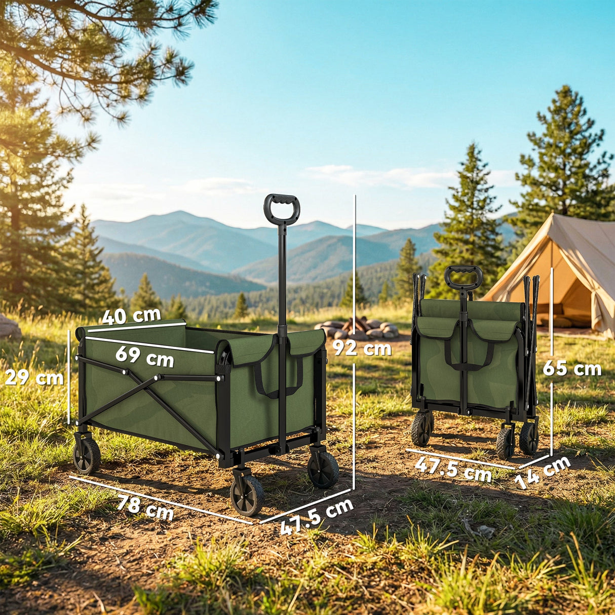 Outsunny 81L Festival Trolley on Wheels - Green side profile