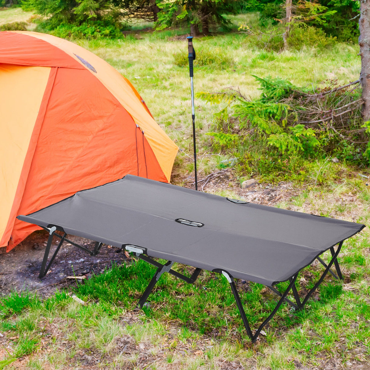 Outsunny Double Camping Cot Bed - Grey accessories and manual