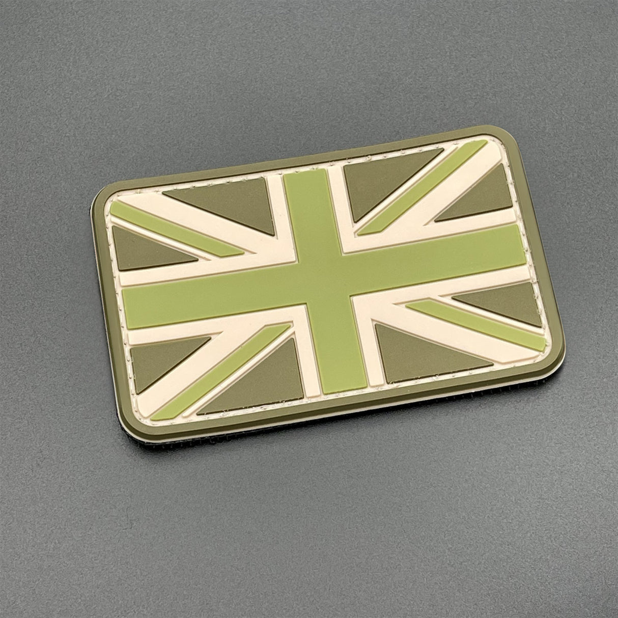 Green Subdued Union Jack Patch, PVC, Hook & Loop, 8cm | Task Outdoor