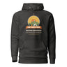 Adventure Before Dementia Camping Hoodie in Charcoal Heather, flat front view with drawstrings and pouch pocket