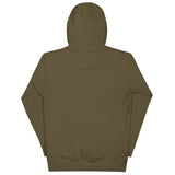 Adventure Before Dementia Camping Hoodie in Military Green, plain back view with the self-fabric patch below the hood