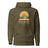 Adventure Before Dementia Camping Hoodie in Military Green, flat front view with drawstrings and pouch pocket