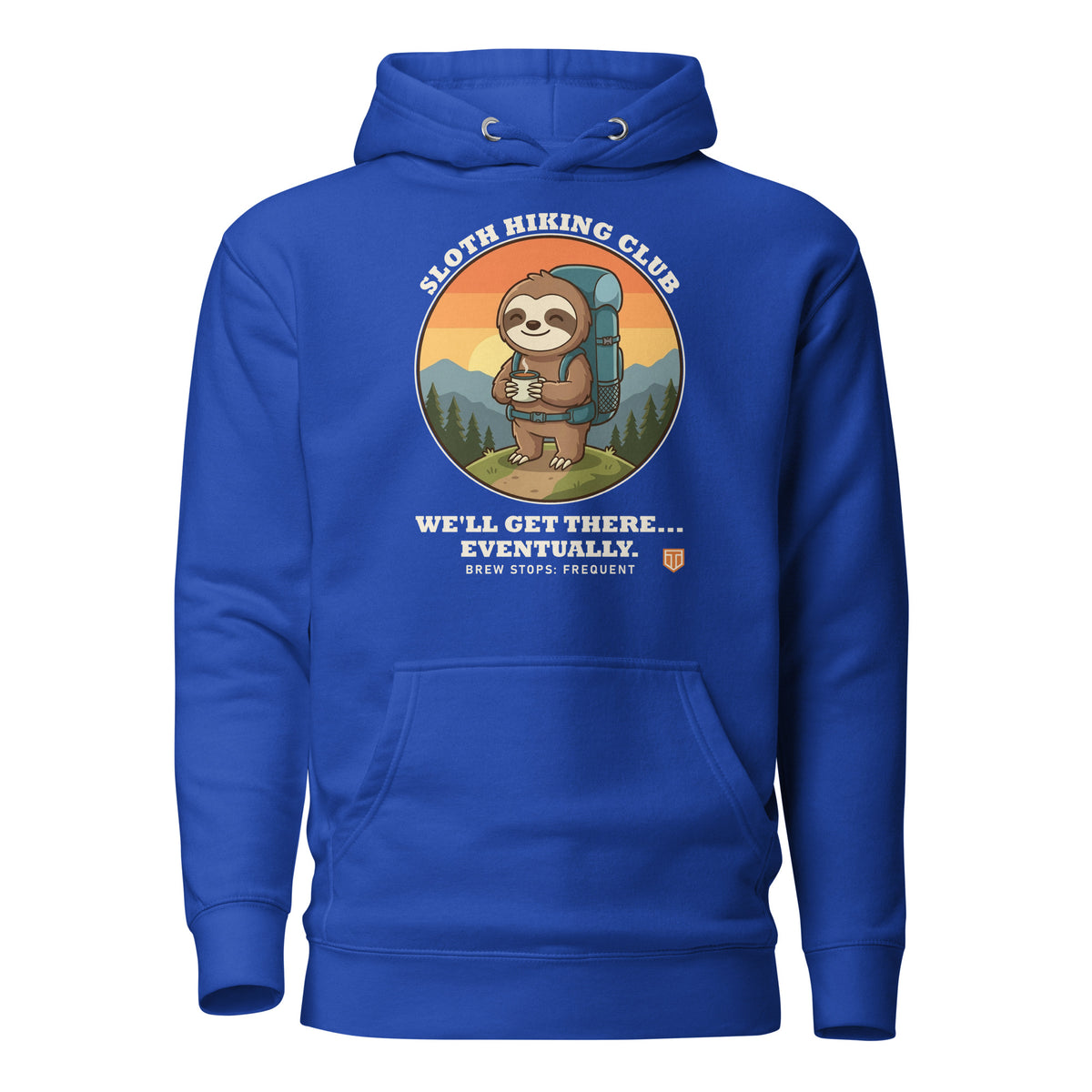 Sloth Hiking Club: Hilltop Hoodie in Team Royal, full front view