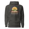 Adventure Before Dementia Camping Hoodie in Vintage Black, flat front view with drawstrings and pouch pocket