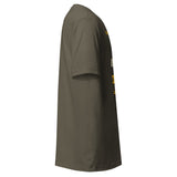 Task "In My Defence, I Was Left Unsupervised" T-shirt in Army, opposite side view showing sleeve and side seam