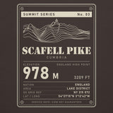 Close-up of the Scafell Pike back print: terrain drawing with trig point, 978 m, OS grid ref NY 215 072 and coordinates