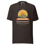 Adventure Before Dementia Campervan T-Shirt in Brown, full front view of the shirt