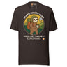 Sloth Hiking Club: Walking T-Shirt in Brown, full front view with the printed neck label