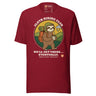 Sloth Hiking Club: Walking T-Shirt in Cardinal, full front view with the printed neck label