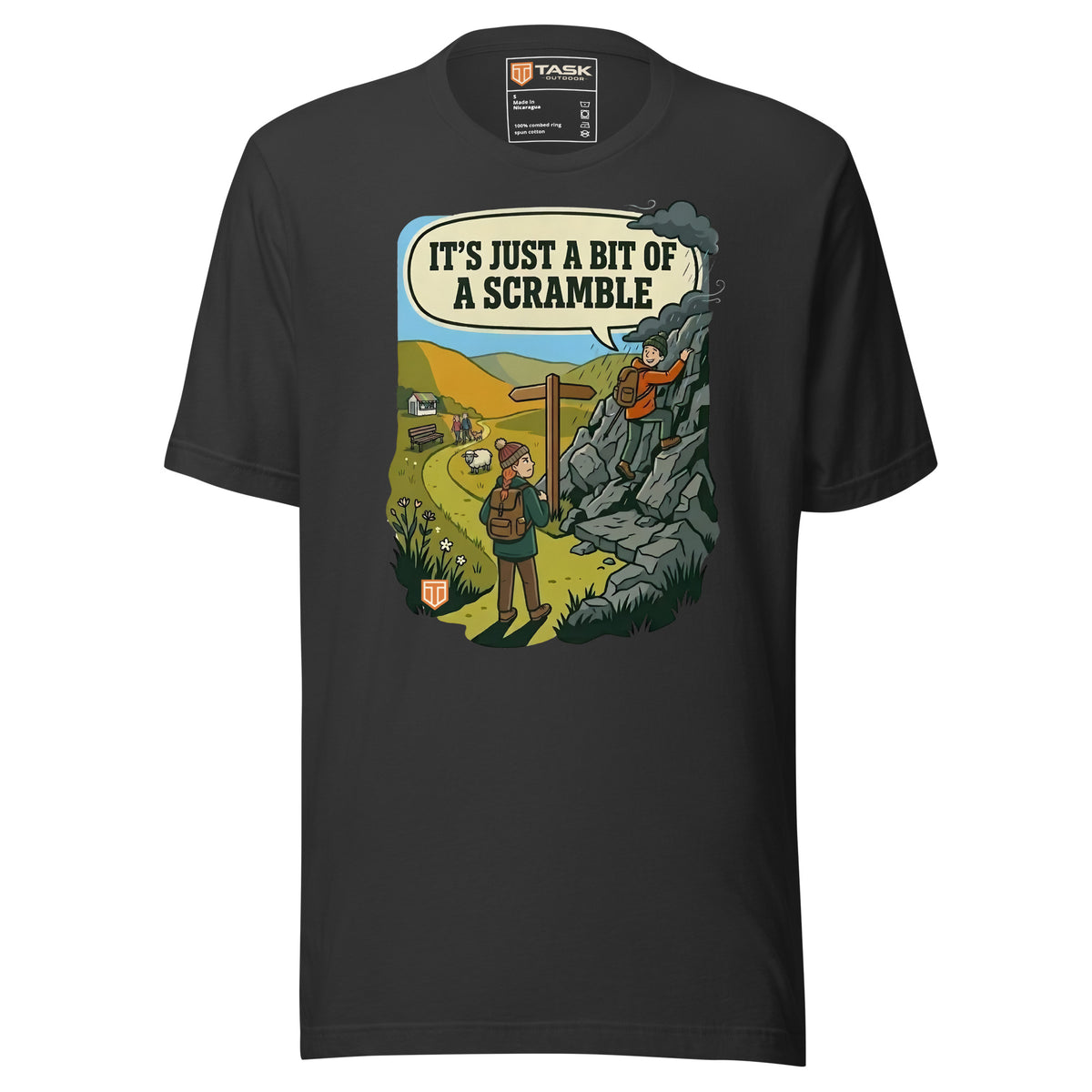 It's Just a Bit of a Scramble T-Shirt in Dark Grey, front view