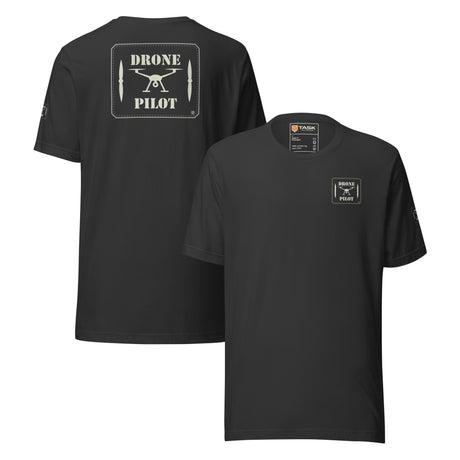 Drone Pilot T-shirt in Dark Grey, back and front, with the off-white stencil patch print on the back and left chest