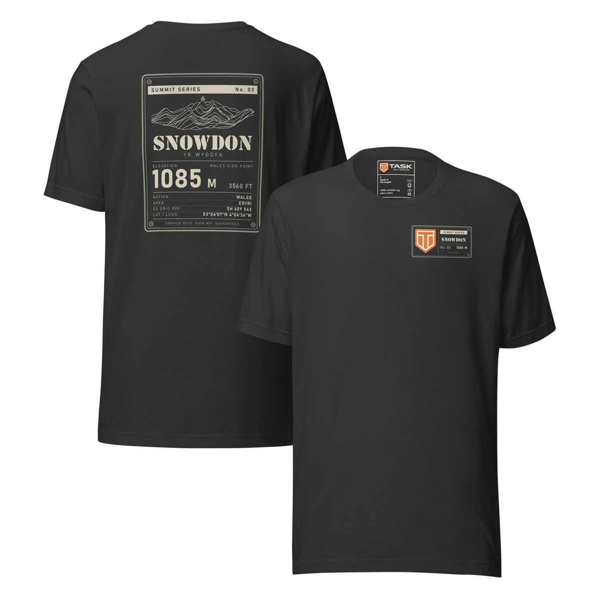 Summit Series Snowdon T-Shirt in Dark Grey, back and front view