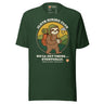 Sloth Hiking Club: Walking T-Shirt in Forest, full front view with the printed neck label