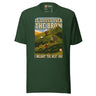It's Just Over the Brow T-Shirt in Forest, full front view with the printed neck label
