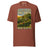 It's Just Over the Brow T-Shirt in Heather Clay, full front view with the printed neck label