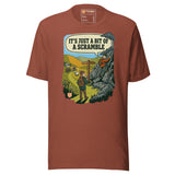 It's Just a Bit of a Scramble T-Shirt in Heather Clay, front view
