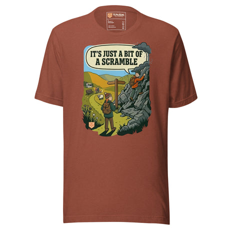 It's Just a Bit of a Scramble T-Shirt in Heather Clay, front view