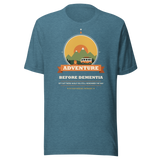 Adventure Before Dementia Campervan T-Shirt in Heather Deep Teal, full front view of the shirt