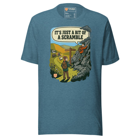 It's Just a Bit of a Scramble T-Shirt in Heather Deep Teal, front view