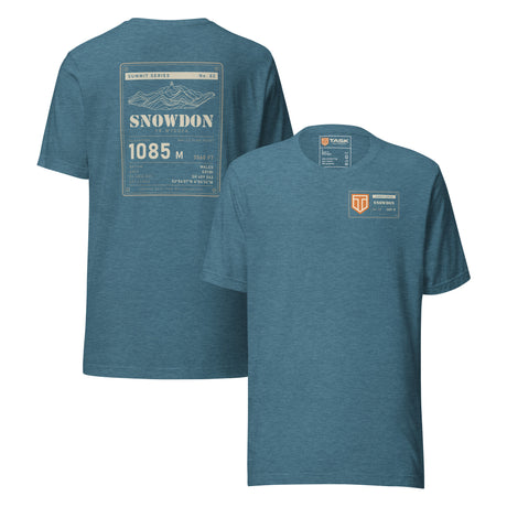 Summit Series Snowdon T-Shirt in Heather Deep Teal, back and front view on the marled fabric