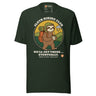 Sloth Hiking Club: Walking T-Shirt in Heather Emerald, full front view with the printed neck label