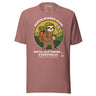Sloth Hiking Club: Walking T-Shirt in Heather Mauve, full front view with the printed neck label