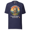 Sloth Hiking Club: Hilltop T-Shirt in Heather Midnight Navy, full front view with the printed neck label