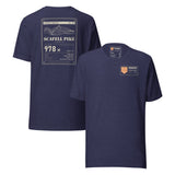 Summit Series Scafell Pike T-Shirt in Heather Midnight Navy, back and front view on the marled fabric