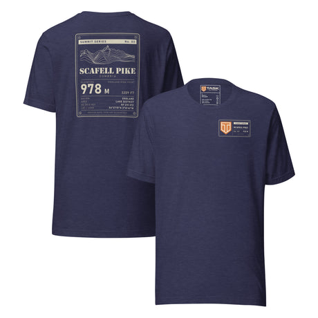 Summit Series Scafell Pike T-Shirt in Heather Midnight Navy, back and front view on the marled fabric