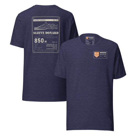 Summit Series Slieve Donard T-Shirt in Heather Midnight Navy, back and front view on the marled fabric