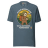 Sloth Hiking Club: Walking T-Shirt in Heather Slate, full front view with the printed neck label